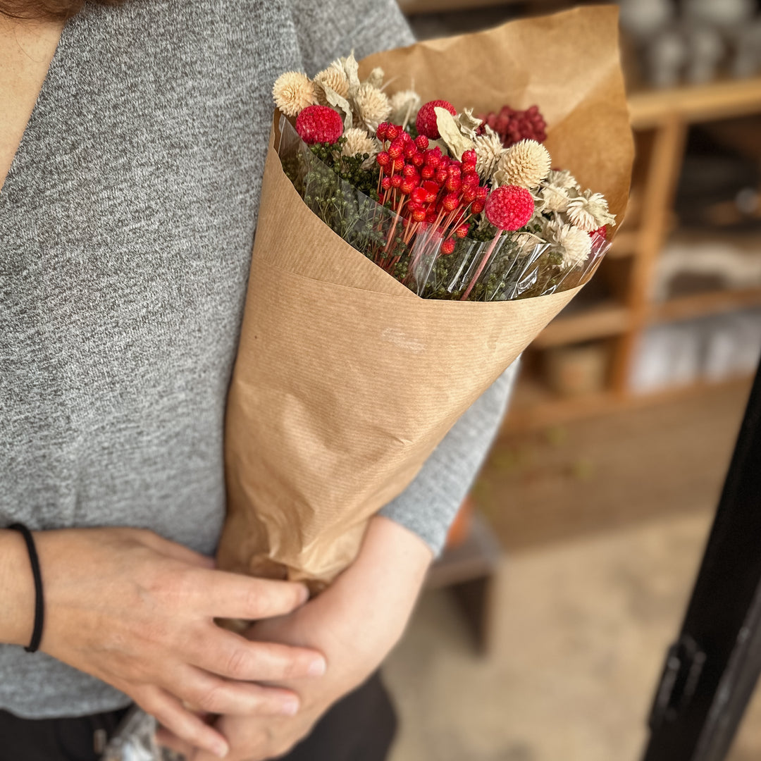 Romantic red dried flowers bouquet