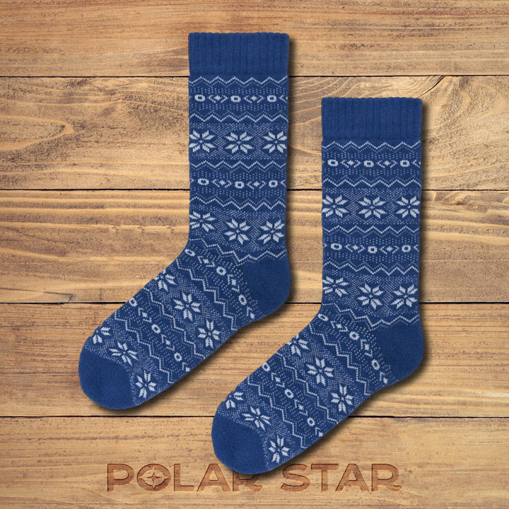 Cozy Nordic Socks for Men - Blue Snowflake