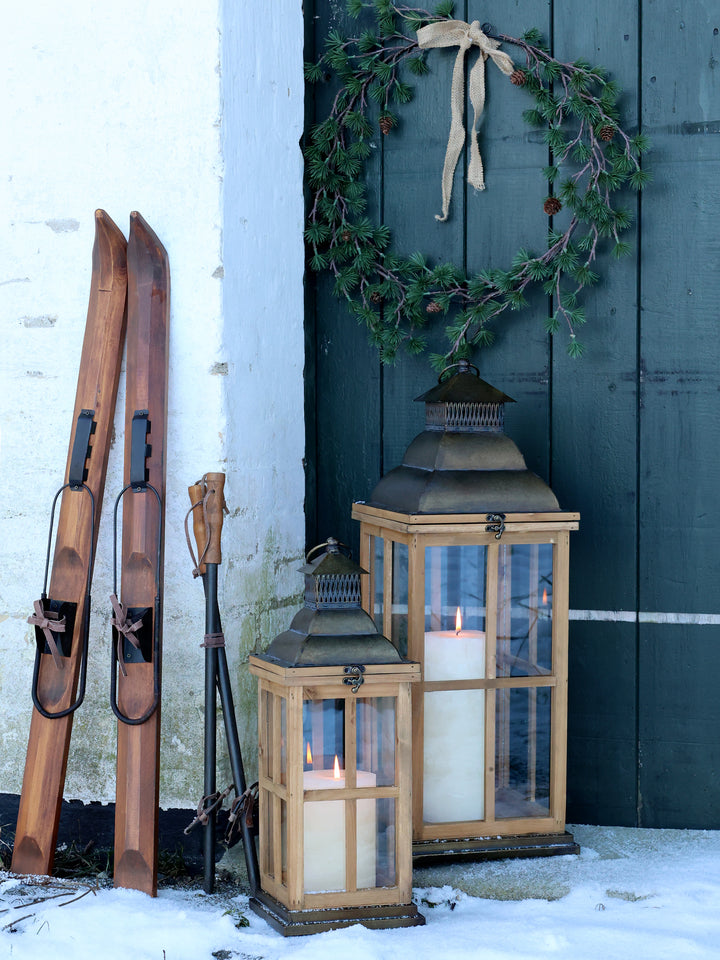 Skis with poles for decoration