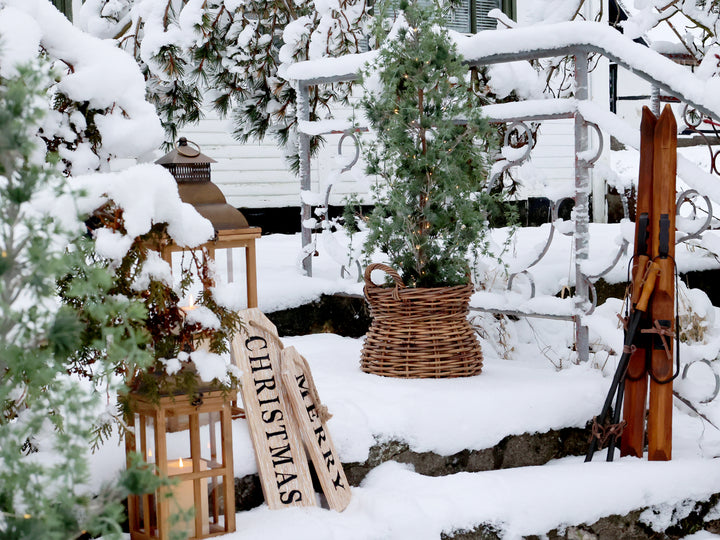 Skis with poles for decoration