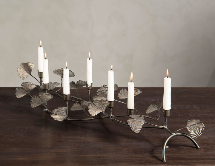 Candle Holder Ginkgo Antique Brown