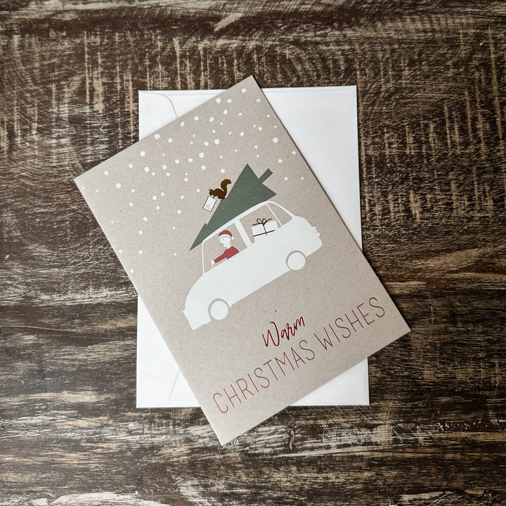 Christmas car card Warm christmas wishes