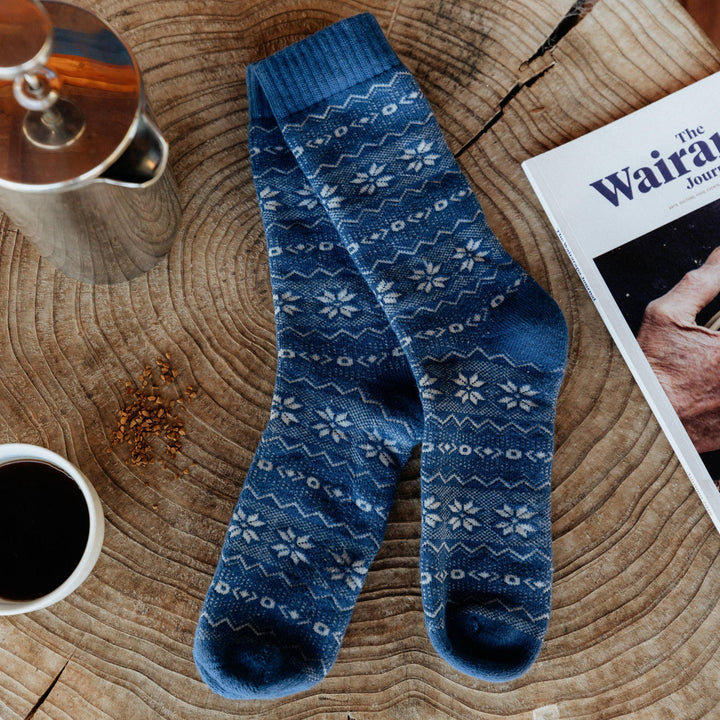 Cozy Nordic Socks for Men - Blue Snowflake